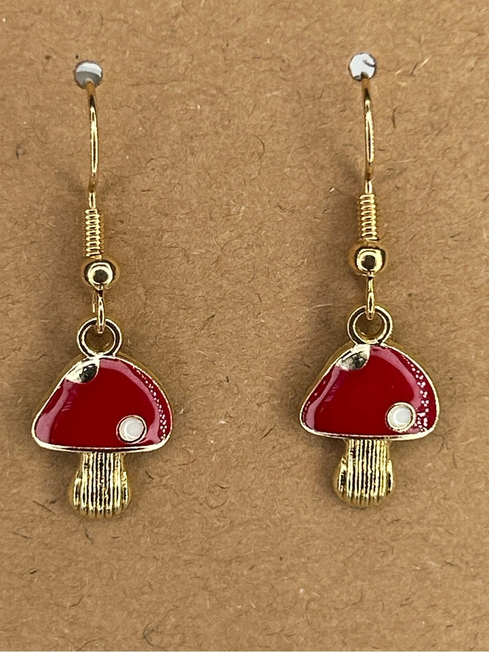 Gold-Tone Red Mushroom Dangle Earrings - Fashion Jewelry